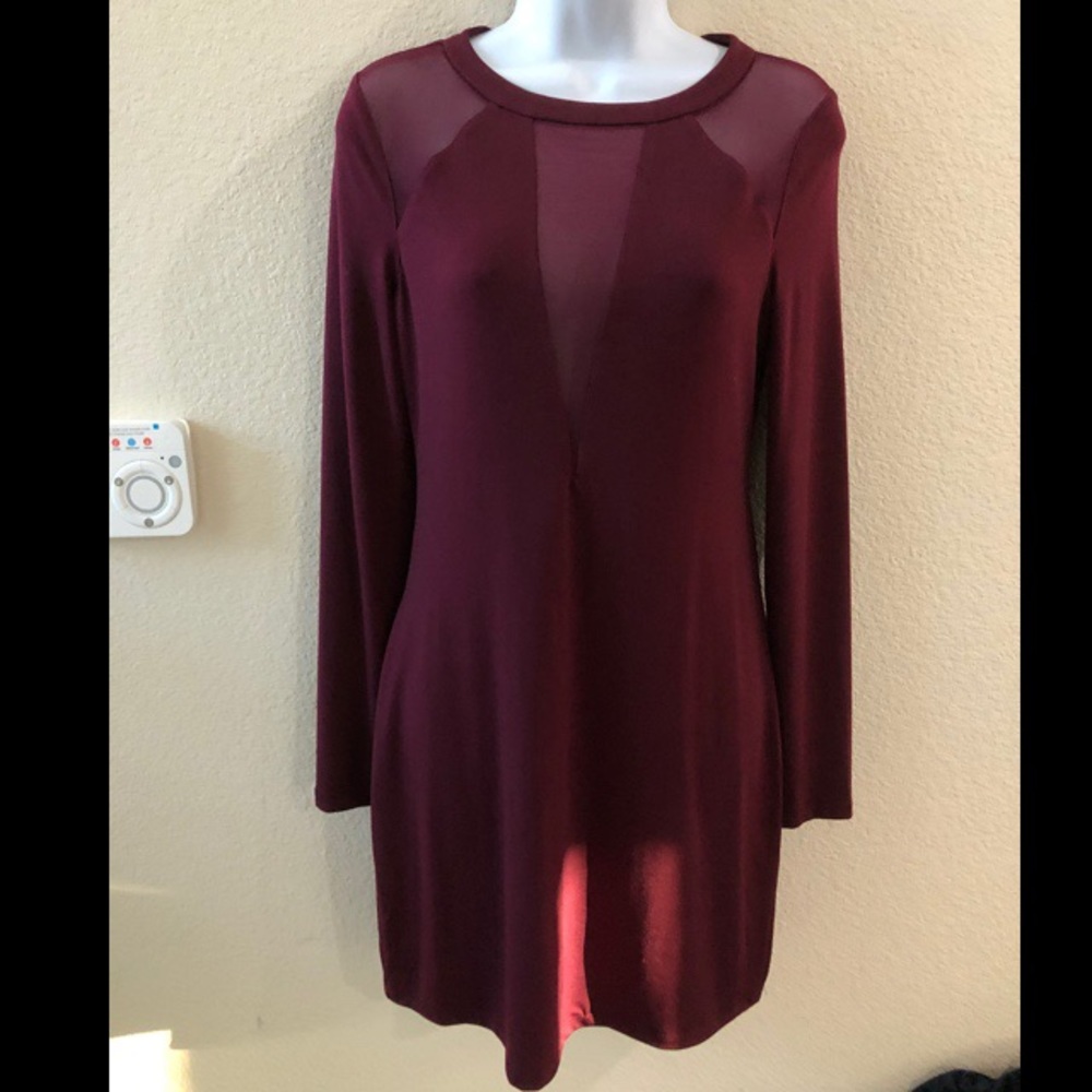 Express burgundy mesh top detail dress